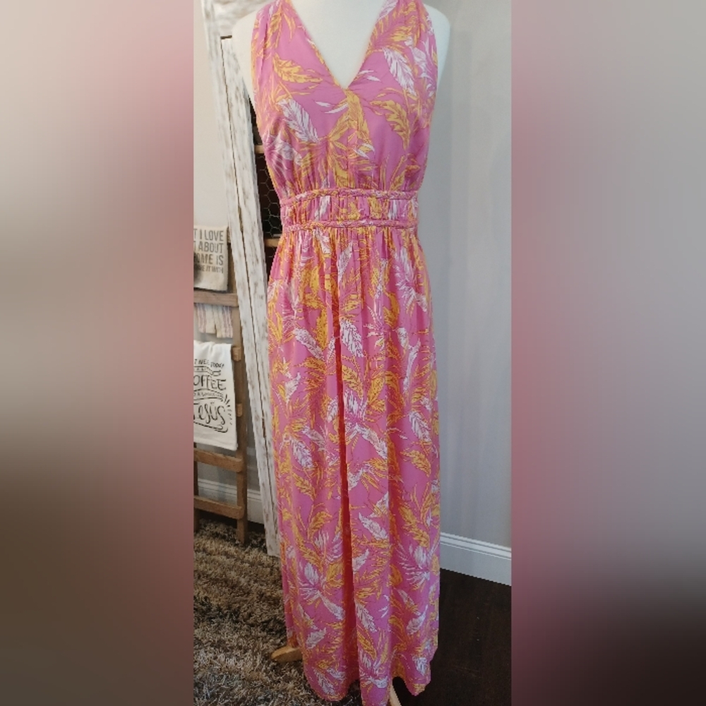 Jessica Simpson Sleeve Less  V Neck Maxi Dress Sz Large #0324